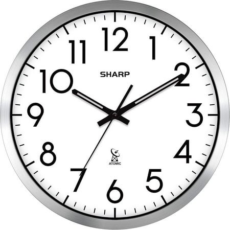 Atomic Analog Wall Clock - 12 Silver Brushed Finish - Sets Automatically- Battery Operated - Easy to Read - Easy to Use– Modern Design and Style