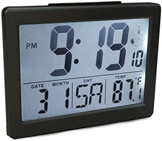 Atomic Desk/Bedroom Alarm Clock Black-1.5 Time Number, Back White Light