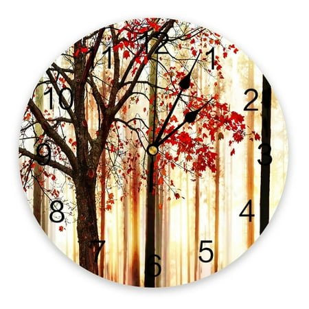Autumn Forest Maple Leaves Red Round Wall Clock Creative Home Decor Living Room Silent Wall Clocks Hanging Watch