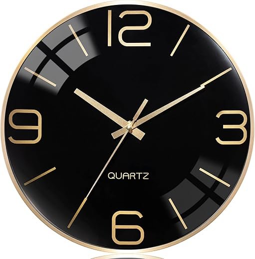 AYRELY® 12 Inch Silent Modern Wall Clocks Battery Operated, Wall Clock for Living Room Décor,Gold Metal Frame Clock Decorative for Bedroom,Kitchen,Office