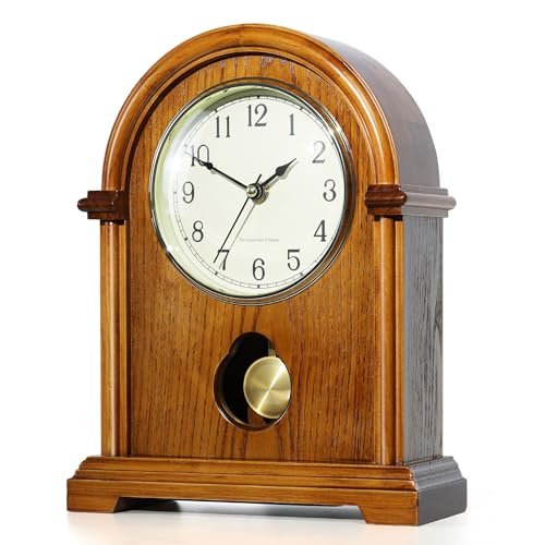 AYRELY® Grandfather Mantel Clock with Hour/Quarter-Hour Chime,Elegant Wooden Frame,Gold-Tone Pendulum Table Clocks Battery Operated,Desk Shelf Vintage Clock for Living Room,Home Decor Gift