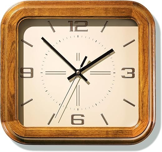 AYRELY® Rectangular Wooden Wall Clock – 12.8 W x 11.6 H (16 Diagonal) Vintage Elm Wood Frame, Metal Dial – Battery Operated Decorative Clock for Living Room, Kitchen, Office