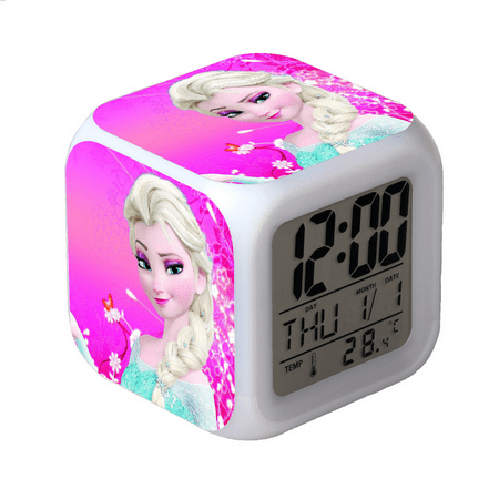 BAIZOHAI Digital Alarm Clock for Kids, Cartoon Frozen Pattern 7 LED Color Changing Wake Up Clock with Thermometer Function and Night Light, Gift for Boys Girls A93-606 DSN529-703