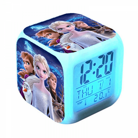 BAIZOHAI Digital Alarm Clock for Kids, Cartoon Frozen Pattern 7 LED Color Changing Wake Up Clock with Thermometer Function and Night Light, Gift for Boys Girls A93-620 DSN529-717