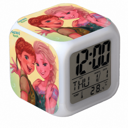 BAIZOHAI Digital Alarm Clock for Kids, Cartoon Frozen Pattern 7 LED Color Changing Wake Up Clock with Thermometer Function and Night Light, Gift for Boys Girls A93-613 DSN529-710