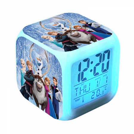 BAIZOHAI Digital Alarm Clock for Kids, Cartoon Frozen Pattern 7 LED Color Changing Wake Up Clock with Thermometer Function and Night Light, Gift for Boys Girls A93-616 DSN529-713