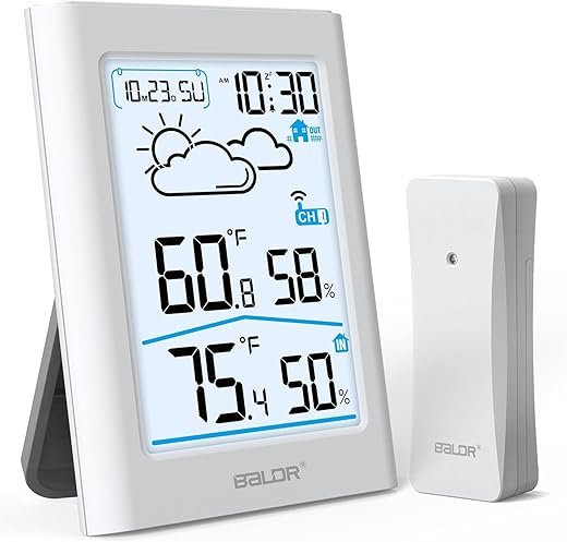 BALDR Indoor Outdoor Thermometer Wireless with Clock, Battery Powered Weather Station Indoor Outdoor, Portable Outside Temperature Monitor for Home Patio