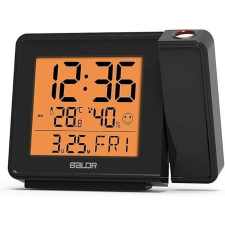 BALDR LCD Projection Alarm Clock - Atomic Time, Black