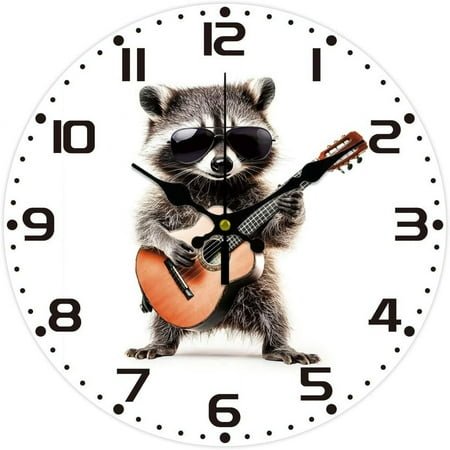 Banksy Raccoon Wall Clock 12 Inch Battery Operated Wall Clocks Guitar Non Ticking Silent Clock Decorative Clocks for Living Room Office Bedroom Home Decor Colorful