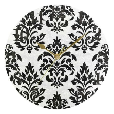 Baroque Black Damask Figure Wall Clock 9.8 inch Battery Operated Clocks Non-Ticking Silent for Bedroom Office Kitchen Living Room(Gold)