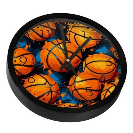 Basketball Ball Sport Silent Wall Clock, Non Ticking Battery Operated 9.8 Inch Wall Clocks for Bedroom Kitchen Home Office School Art Decor