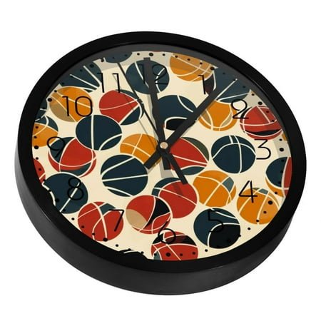 Basketball Pattern Silent Wall Clock, Non Ticking Battery Operated 9.8 Inch Wall Clocks for Bedroom Kitchen Home Office School Art Decor