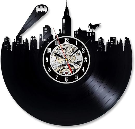Batman LP Vinyl Record Clock - DC Comics Retro Wall Art - Large Decorative Gift Idea for Party - Vintage Decals