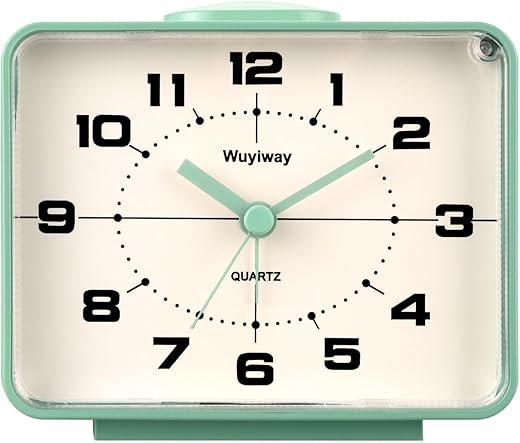 Battery Operated Retro Analog Alarm Clock,4" Vintage Decor for Bedroom, Nightstand, Bedside, Desk, Table,Silent,Lighted on Demand and Snooze,Ascending Beep Sounds,Easy to Set(Green)