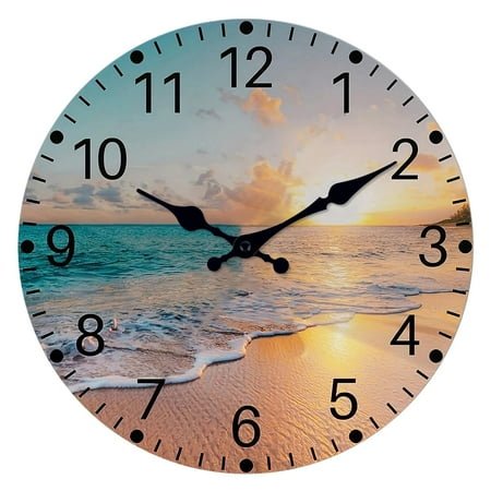 Beach Sea Starfish Shells Blue Wall Clocks Non Ticking for Girl Boy Bedroom Bathroom Kitchen Living Room Office Round Clock B 12 inch