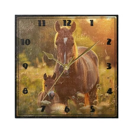 Beautiful Brown Horse Wall Clock 7.78 Non-Ticking Silent Battery Operated for Home Bedroom Office Kitchen Living Room(Gold)