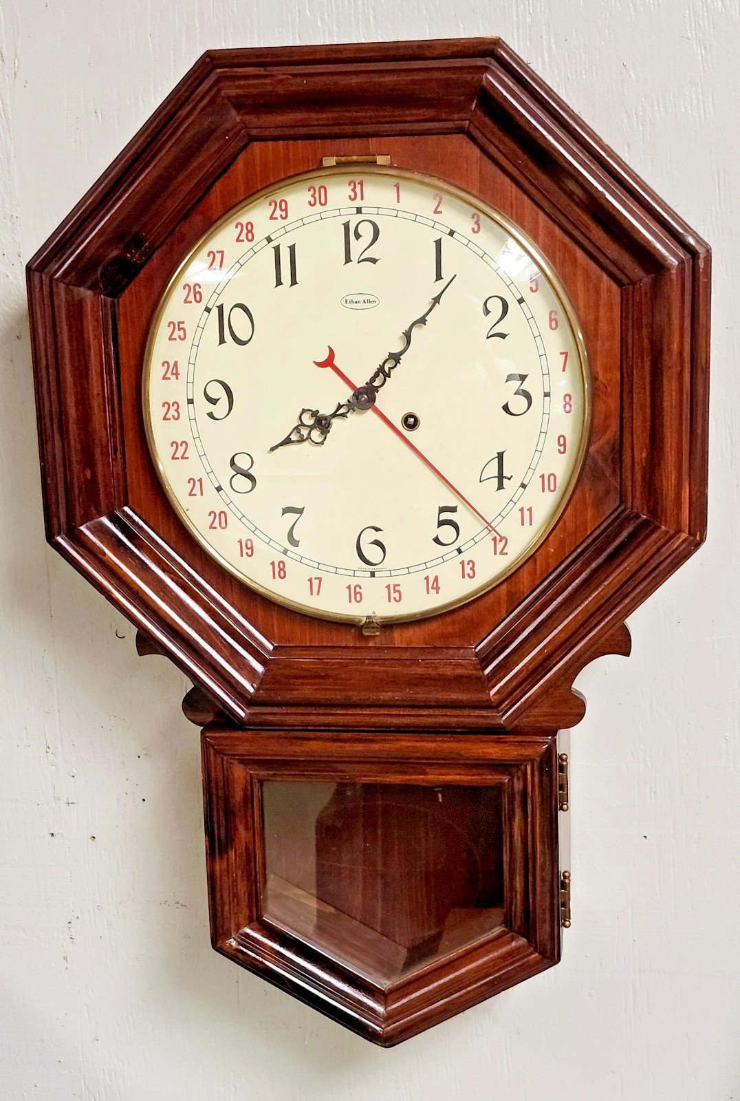 Beautiful Vintage Ethan Allen German Key Wind Calendar Wall Clock Working