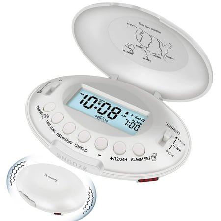 Bed Shaker Alarm Clock for Deep Sleepers, Rechargeable Vibrating Alarm with Auto DST, Under Pillow Design for Hearing Impaired, Travel, Cordless, LCD Display