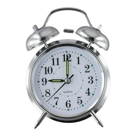 Bedside Traditional Classic Double Bell Alarm Clock Chrome Metal+ABS Night Light Alarm Clock European Retro 12.5*16.5*6.2cm