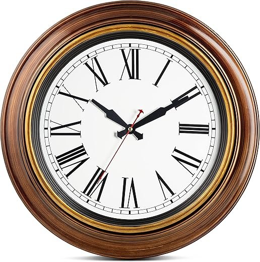 Bernhard Products Extra Large Wall Clock 18 Inch Quality Quartz Silent Non Ticking, Battery Operated for Home/Living Room/Over Fireplace Beautiful Decorative Roman Numeral Stylish Clock, Light Brown