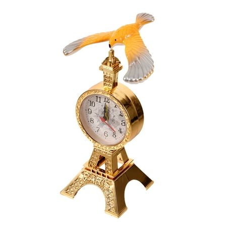 BESTYASH Vintage Style Golden Alarm Clock for Desktop and Bedside with Eiffel Tower Shape Decorative Clock