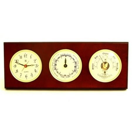 Bey-Berk International WS218 Brass Quartz Tide Clock & Barometer with Thermometer - Mahogany