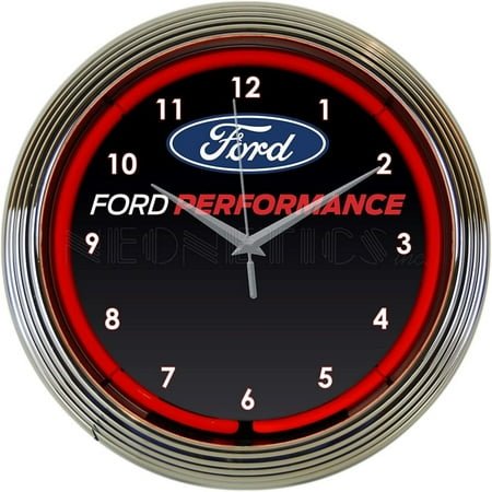 Bilot Ford Performance Wall Clock, 15-Inch, Red neon, Chrome Rim, Chrome Hands, Chrome rim with a single ring of red neon By Brand Bilot