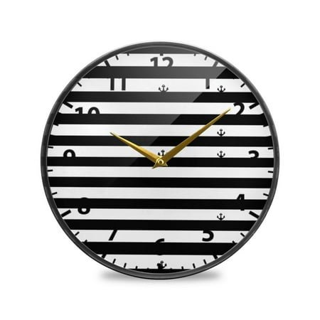 Black and White Stripes Wall Clock Modern Decor Acrylic Clock Golden Hands 11.9in