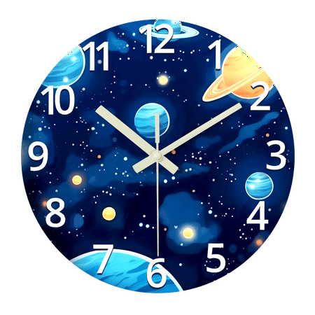 Blue Glow in The Dark Wall Clock 16 Inch Slient Space Wall Clock Battery Operated Non Ticking Children Round Wall Clock for School Boys Bedroom Living Room