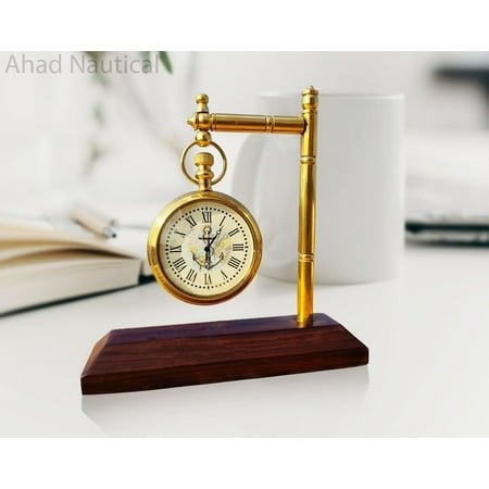 Brass Desk Clock With Wooden Base | Desk Clock, Table Clock, Antique Clock, Vintage Clock, Victoria Clock For Office & Kitchen Decorative
