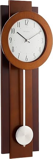 Bulova C3383 Avent Wall Clock | Two-Tone Wooden Case with Slow-Swing Pendulum | Arabic Numerals | Personalization Plate | 23.5" Height