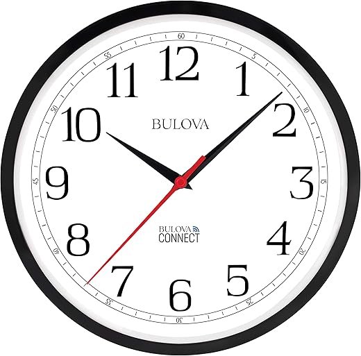 Bulova Precision Connect Wall Clock C5000, 12.5 | Black and White | Accurate Timekeeping | Modern Design | Battery Operated | WiFi Enabled