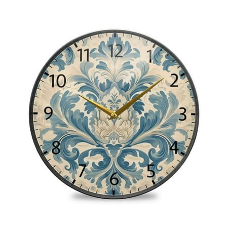 BZSMCE Wall Clock Acrylic Size：9.5*9.5in/11.9*11.9in Classic Indigo Scroll Patter Design Pattern Clock