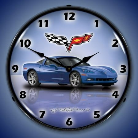 C6 Corvette Jetstream Blue LED Lighted Premium Wall Clock