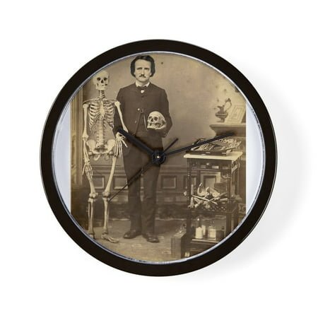 CafePress - Edgar Allan Poe Victorian With Skeleton Skull Wall - 10 Quartz Analog Battery-Powered Modern Wall Clock, Unique
