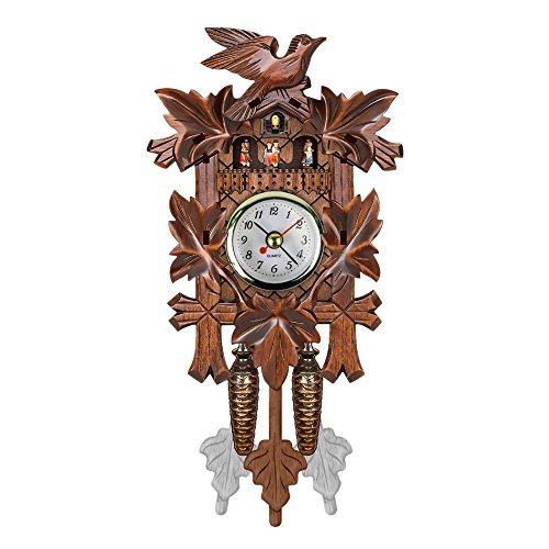 candlejeeft Cuckoo Wall Clock, Chiming Classic Brown Hanging Bird Clock Cuckoo Bird Voices Call Wall Art Vintage Wooden Design for Family Living Room Office Decoration