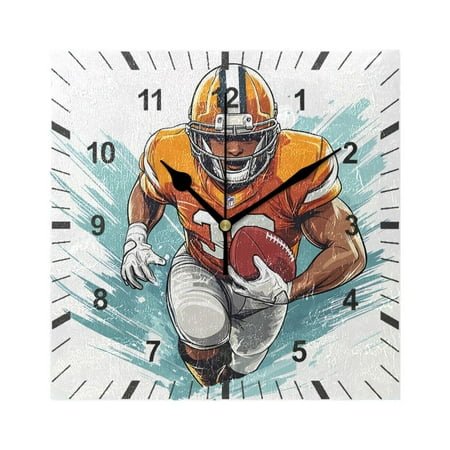 Cartoon American Football Player Wall Clock Battery Operated Silent Non-Ticking Bedroom Office Kitchen Home School Decor 7.8(Black)