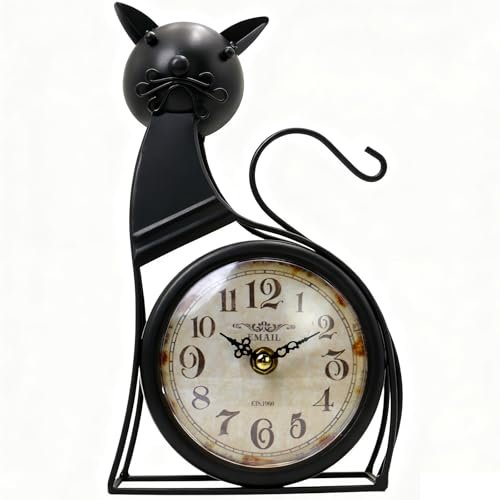 Cat Wall Clocks Decor Gifts For Cat Lovers Women Home Room Cute Themed Art Funny Stuff Figurines Unique House Statues Vintage Home Room Bathroom Bedroom Kitchen Wall Art Retro Animal Kawaii Black