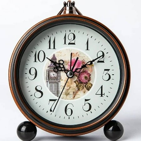 CCOCC Alarm Clock,Chic Metal-Framed Clock for Bedroom,Silent No-Tick Table Clock with Heavy-Sleeper Alarm