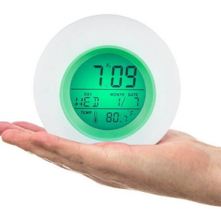 CCOCC Alarm Clock,Soothing Nature Sounds Alarm Clock for Kids,Colorful Seven-Color Backlight Bedside Clock with Temperature Display