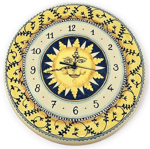 CERAMICHE D'ARTE PARRINI - Italian Ceramic Wall Clock Decorated Sun Hand Painted Made in ITALY Tuscan Art Pottery