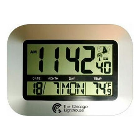 Chicago Lighthouse 9.75 Digital Atomic Clock with Calendar and Indoor Temperat