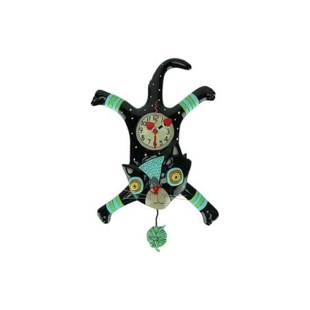 CintBllTer Craft Attack Cat Whimsical Kitten Yarn Pendulum Wall Clock