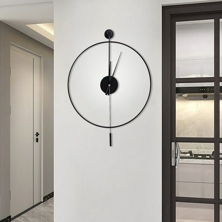 Classical Large Decorative Wall Clock with Pendulum, Modern Non-Ticking Silent Metal Wall Clocks for Living Room, Bedroom, Study, Office, 20 (Black)