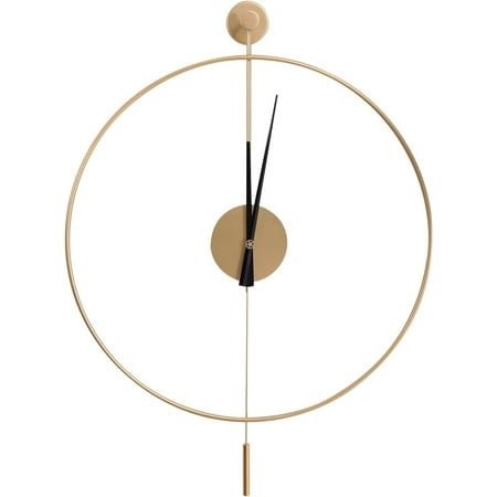 Classical Large Decorative Wall Clock with Pendulum, Modern Round Non-Ticking Silent Metal Wall Clock for Living Room, Bedroom, Study, Office, 23.6 (Gold)