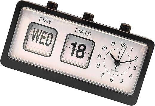 Classical Retro Mechanical Alarm Clock with Manual Calendar Date Day Time Display for Living Room or Office