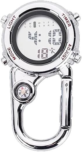 Clip on Digital Carabiner Watch Backpack Fob Belt Waterproof and Shockproof Pocket Clip-on Quartz Watch with Alarm Clock Date Week for Outdoor Sports