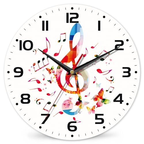 Clock for Living Room, Colorful Music Notes Wall Clock, Contemporary Home Decor Easy to Read Wall Clock for Living Room, Bedroom, Bathroom and Kitchen, 10 Inch