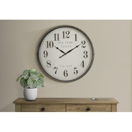 Clocks, 30 Round, Large Oversized, Wall Clock, Brown, Transitional