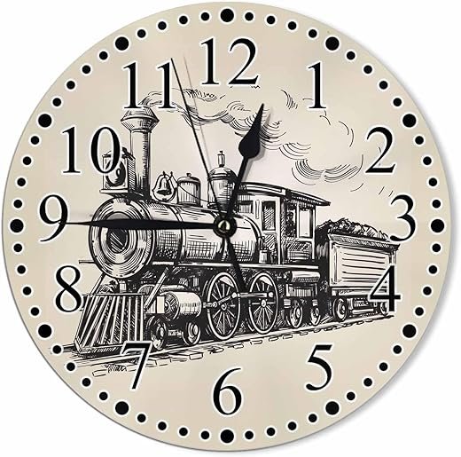 Clock Steam Train Wall Clock 10 Inch Battery Operated Clock Silent Non-Ticking Modern Clocks Decorative for Home Kitchen Living Room Bathroom Office